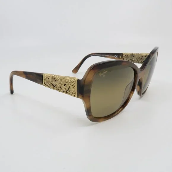 Maui Jim MJ530-93 SWAYING PALMS Brown Stripes/Bronze 24K Gold Deluxe Sunglasses. - Picture 1 of 8